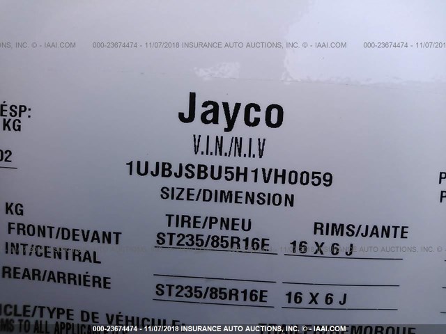 1UJBJSBU5H1VH0059 - 2017 JAYCO OCTANE 32H  WHITE photo 9