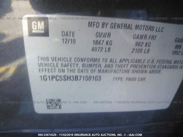 1G1PC5SH3B7158163 - 2011 CHEVROLET CRUZE LS GRAY photo 9