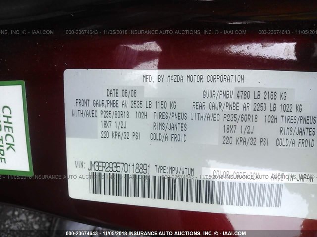 JM3ER293570118891 - 2007 MAZDA CX-7 MAROON photo 9