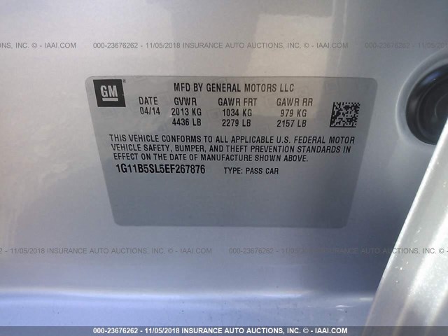 1G11B5SL5EF267876 - 2014 CHEVROLET MALIBU LS SILVER photo 9