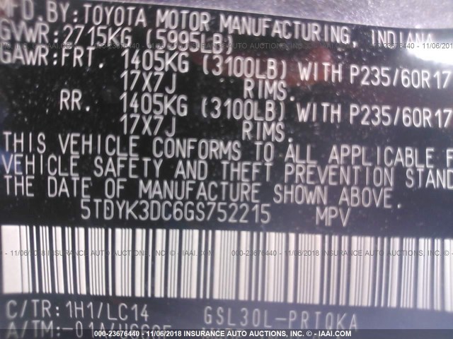 5TDYK3DC6GS752215 - 2016 TOYOTA SIENNA XLE/LIMITED GRAY photo 9