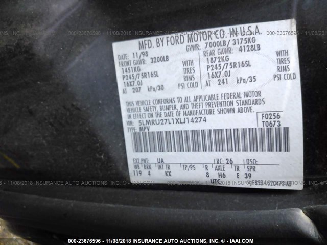 5LMRU27L1XLJ14274 - 1999 LINCOLN NAVIGATOR 黑色 照片 9