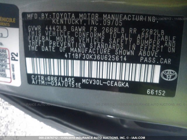 4T1BF30K36U625614 - 2006 TOYOTA CAMRY LE/XLE/SE SILVER photo 9