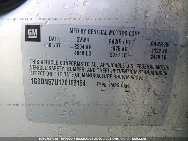 1G6DN57U170163164 - 2007 CADILLAC CTS-V SILVER photo 9