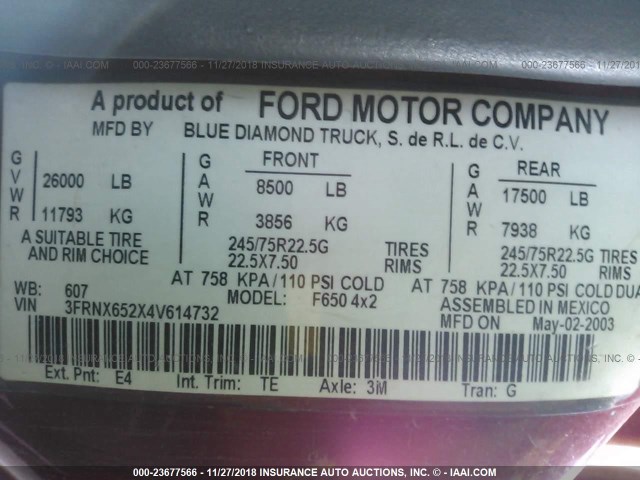 3FRNX652X4V614732 - 2004 FORD F650 SUPER DUTY Unknown photo 9