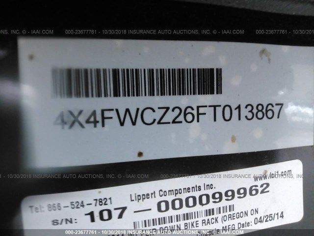 4X4FWCZ26FT013867 - 2015 FOREST RIVER WILDCAT  灰色 照片 9