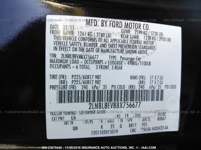 2LNBL8EV8BX756677 - 2011 LINCOLN TOWN CAR EXECUTIVE L BLACK photo 9