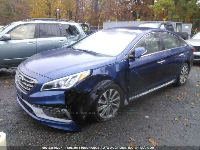 5NPE34AF3FH193604 - 2015 HYUNDAI SONATA SPORT/LIMITED BLUE photo 2