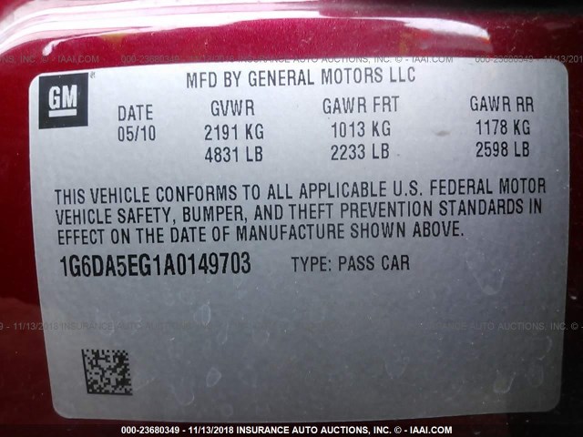 1G6DA5EG1A0149703 - 2010 CADILLAC CTS RED photo 9