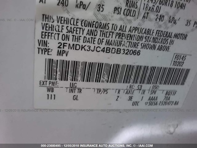 2FMDK3JC4BBB32066 - 2011 FORD EDGE SEL WHITE photo 9