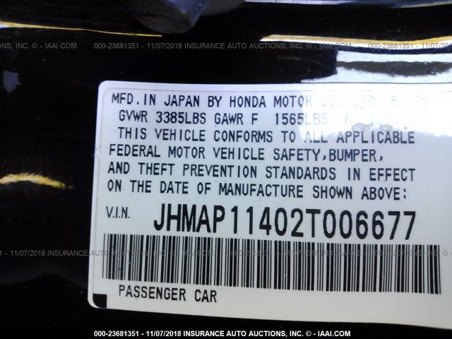 JHMAP11402T006677 - 2002 HONDA S2000 BLACK photo 9