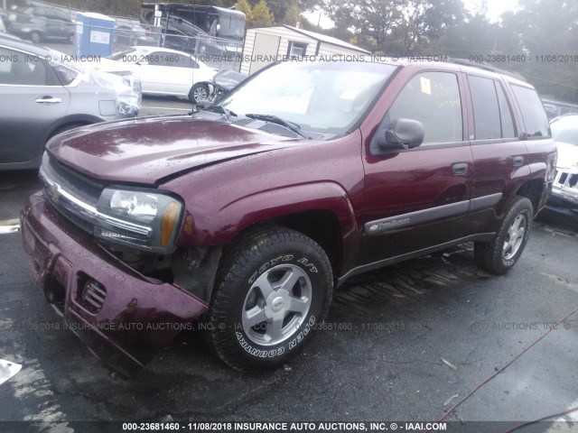 1GNDT13S942387256 - 2004 CHEVROLET TRAILBLAZER LS/LT BURGUNDY photo 2