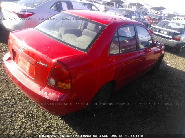 KMHCG45C95U616715 - 2005 HYUNDAI ACCENT GL RED photo 4