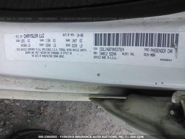 1B3LC46B79N537924 - 2009 DODGE AVENGER SE/SXT WHITE photo 9