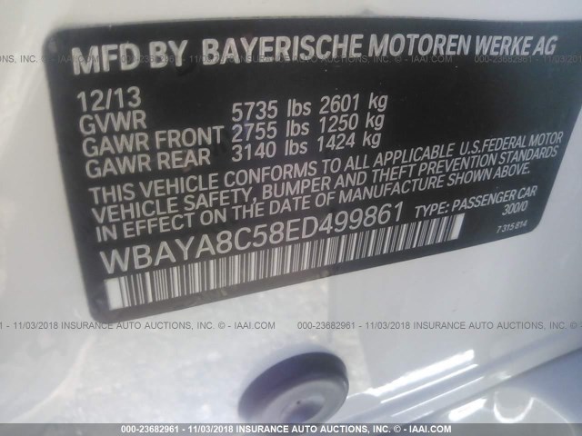 WBAYA8C58ED499861 - 2014 BMW 750 I WHITE photo 9