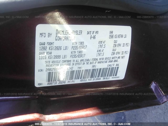 2A8GM68X67R116142 - 2007 CHRYSLER PACIFICA TOURING BURGUNDY photo 9