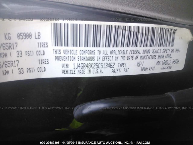 1J4GR48K25C513462 - 2005 JEEP GRAND CHEROKEE LAREDO/COLUMBIA/FREEDOM 灰色 照片 9