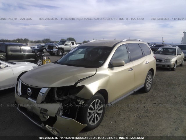 5N1AR2MM6DC677041 - 2013 NISSAN PATHFINDER S/SV/SL/PLATINUM GOLD photo 2