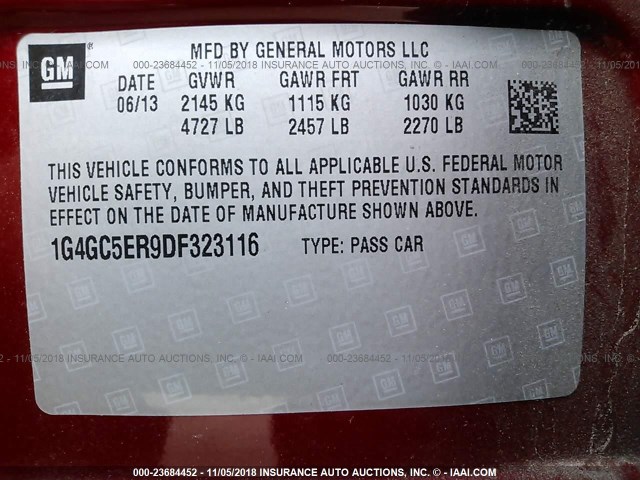 1G4GC5ER9DF323116 - 2013 BUICK LACROSSE RED photo 9