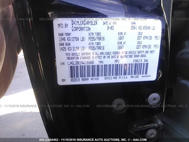 1J4GL38K24W135068 - 2004 JEEP LIBERTY RENEGADE BLACK photo 9