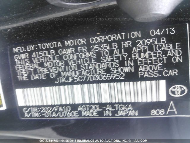 JTKJF5C77D3065952 - 2013 TOYOTA SCION TC Qara foto 9