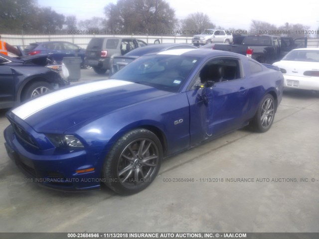 1ZVBP8CFXE5332814 - 2014 FORD MUSTANG GT BLUE photo 2