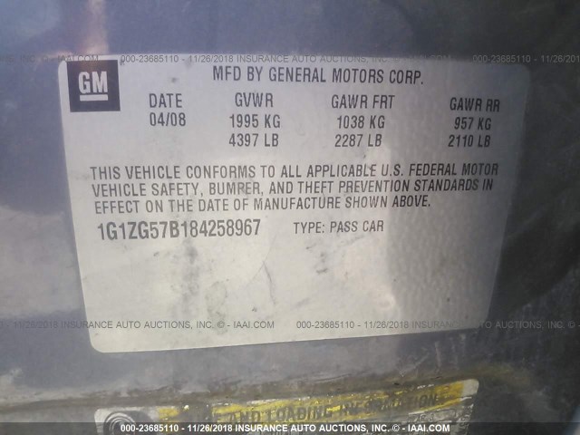 1G1ZG57B184258967 - 2008 CHEVROLET MALIBU LS 灰色 照片 9