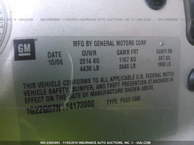 1G2ZG57N174172000 - 2007 PONTIAC G6 SE SILVER photo 9