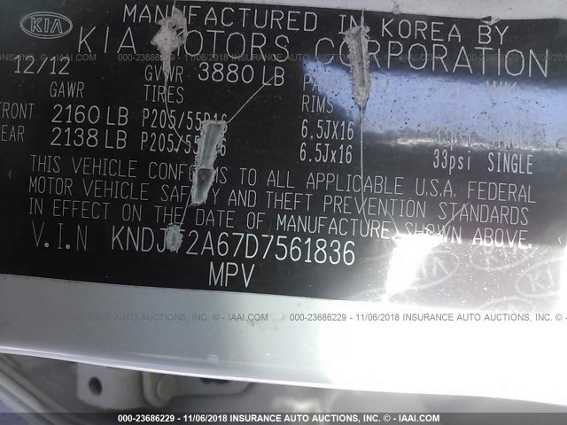 KNDJT2A67D7561836 - 2013 KIA SOUL +/!/SPORT WHITE photo 9