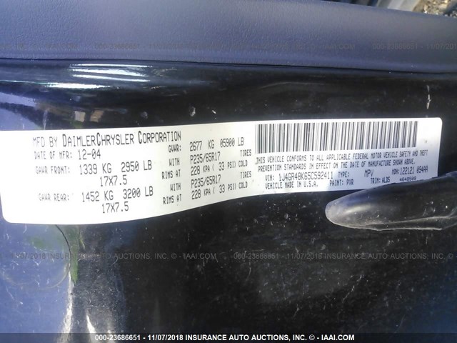 1J4GR48K65C592411 - 2005 JEEP GRAND CHEROKEE LAREDO/COLUMBIA/FREEDOM 黑色 照片 9