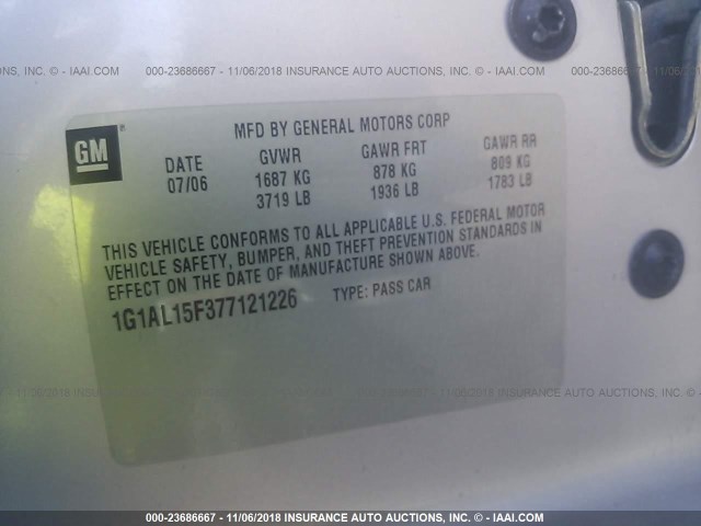 1G1AL15F377121226 - 2007 CHEVROLET COBALT LT SILVER photo 9