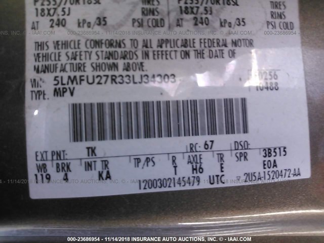 5LMFU27R33LJ34303 - 2003 LINCOLN NAVIGATOR 棕色 照片 9