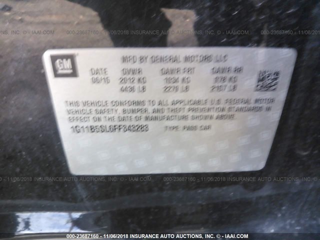 1G11B5SL6FF343283 - 2015 CHEVROLET MALIBU LS BLACK photo 9