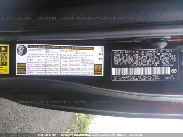 JTKJF5C79C3030134 - 2012 TOYOTA SCION TC 黑色 照片 9