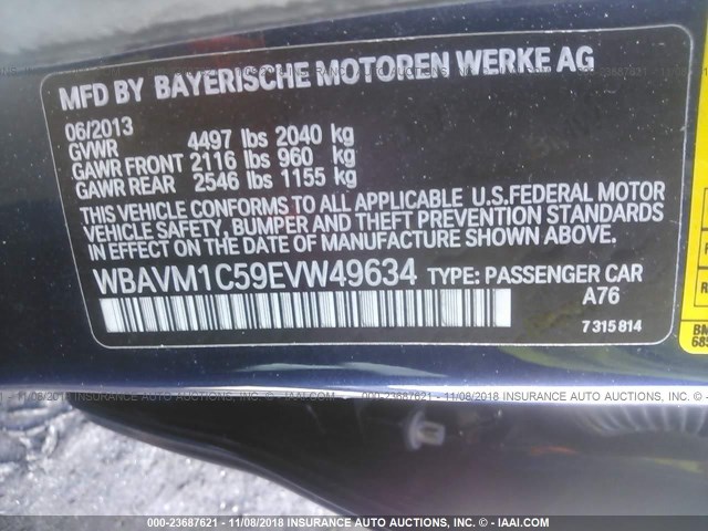 WBAVM1C59EVW49634 - 2014 BMW X1 SDRIVE28I BLUE photo 9