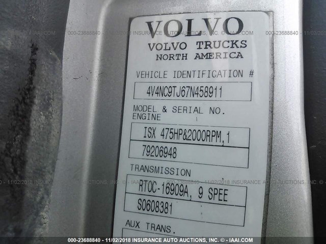 4V4NC9TJ67N458911 - 2007 VOLVO VN Unknown photo 9