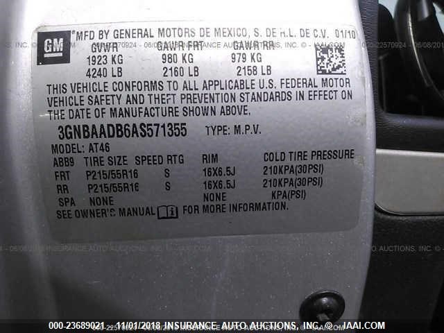 3GNBAADB6AS571355 - 2010 CHEVROLET HHR LS Plata foto 9