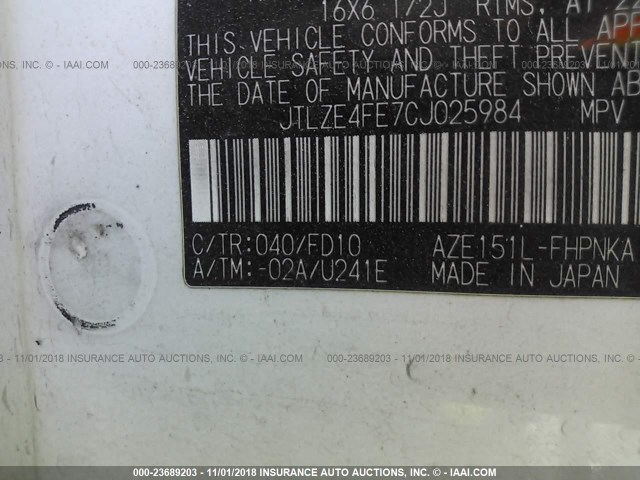 JTLZE4FE7CJ025984 - 2012 TOYOTA SCION XB Ақ фото 9