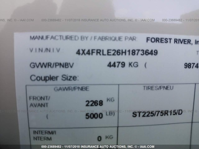 4X4FRLE26H1873649 - 2017 5TH WHEEL WRLF8289WS  Unknown photo 9