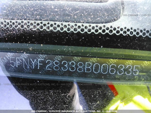 5FNYF28338B006335 - 2008 HONDA PILOT SE GRAY photo 9