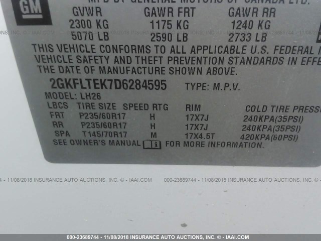 2GKFLTEK7D6284595 - 2013 GMC TERRAIN SLE WHITE photo 9