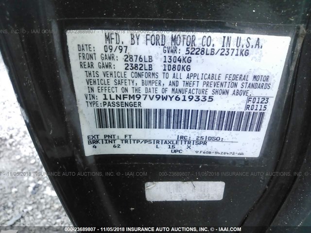 1LNFM97V9WY619335 - 1998 LINCOLN CONTINENTAL  绿色 照片 9