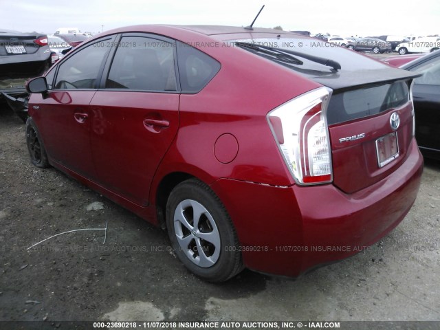 JTDKN3DUXC5494478 - 2012 TOYOTA PRIUS RED photo 3