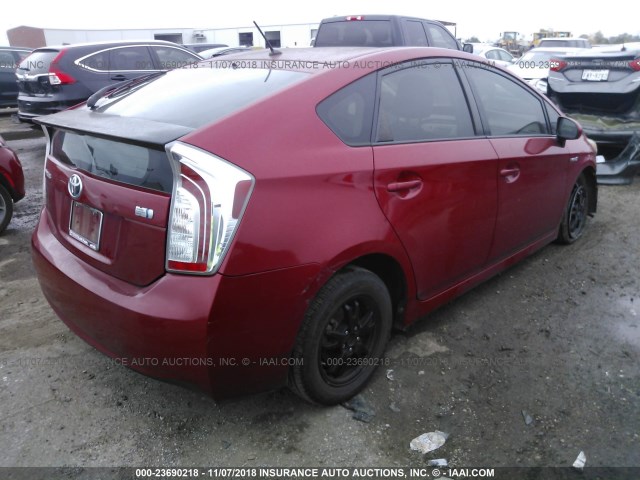 JTDKN3DUXC5494478 - 2012 TOYOTA PRIUS RED photo 4