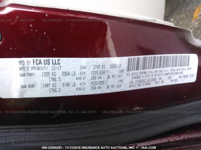 2C4RDGBG1JR163956 - 2018 DODGE GRAND CARAVAN SE RED photo 9