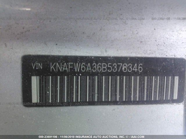 KNAFW6A36B5378346 - 2011 KIA FORTE SX SILVER photo 9