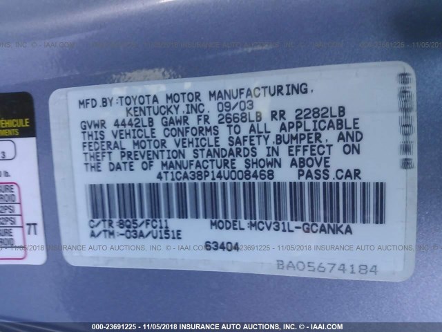 4T1CA38P14U008468 - 2004 TOYOTA CAMRY SOLARA SE/SLE Mavi foto 9