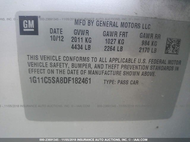 1G11C5SA8DF182461 - 2013 CHEVROLET MALIBU 1LT SILVER photo 9