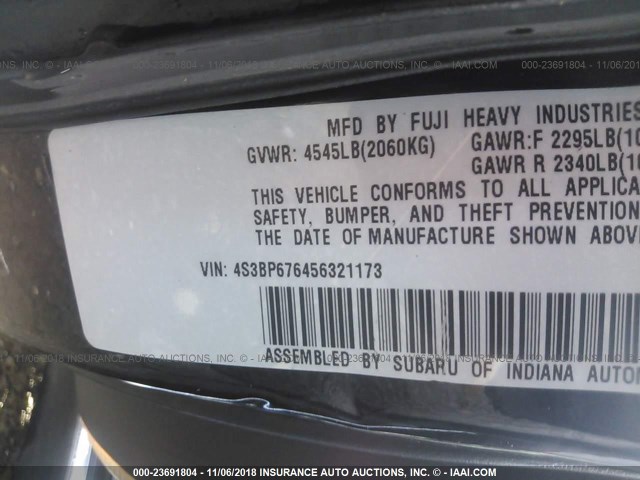 4S3BP676456321173 - 2005 SUBARU LEGACY GT LIMITED BLACK photo 9