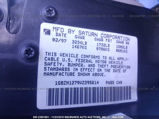 1G8ZH1279VZ295614 - 1997 SATURN SC2 BLUE photo 9